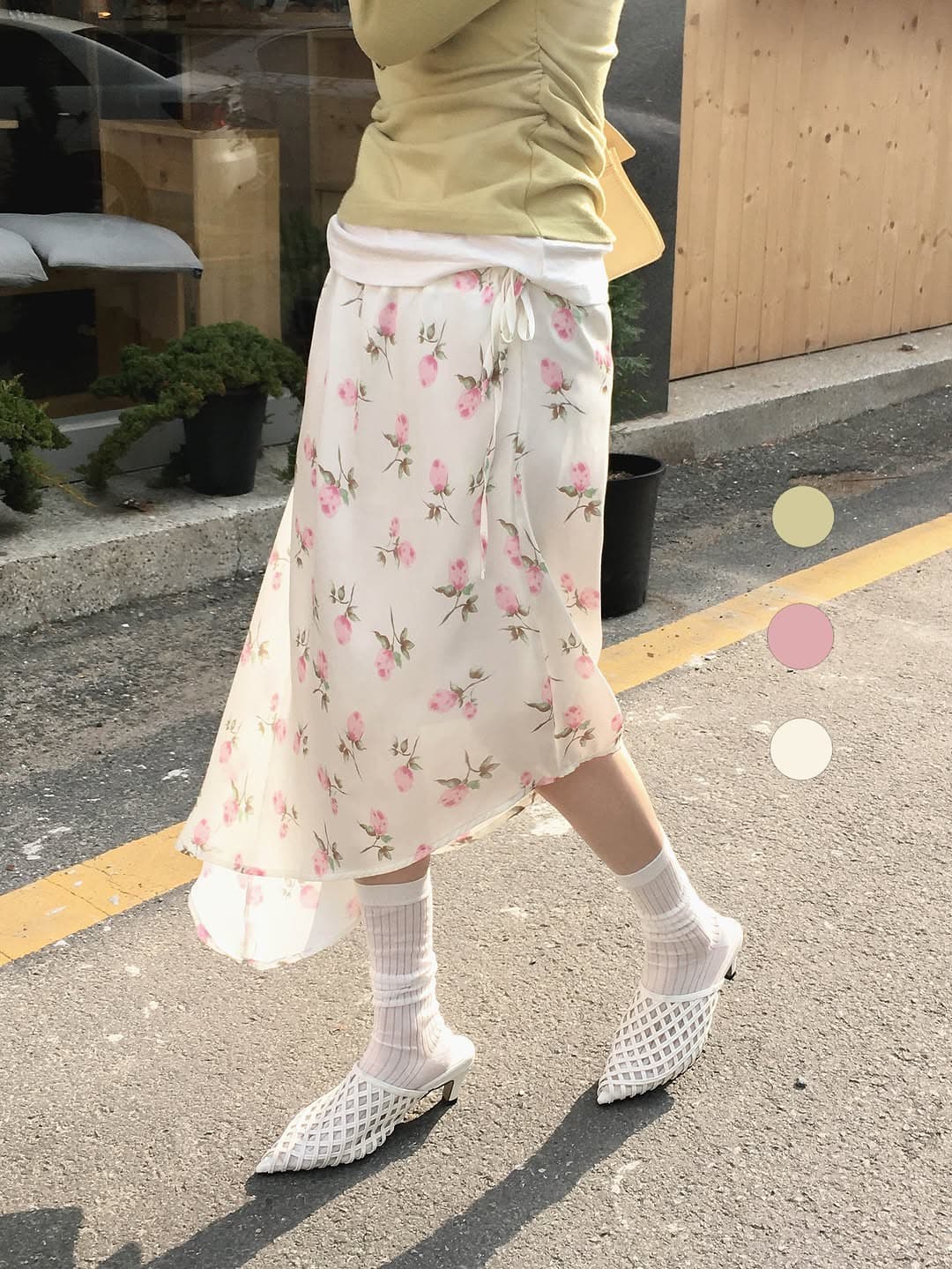 있음 선적 한 부서 부드러운 바람 프린트 비스듬한 진자 반신 스커트 이미지 2