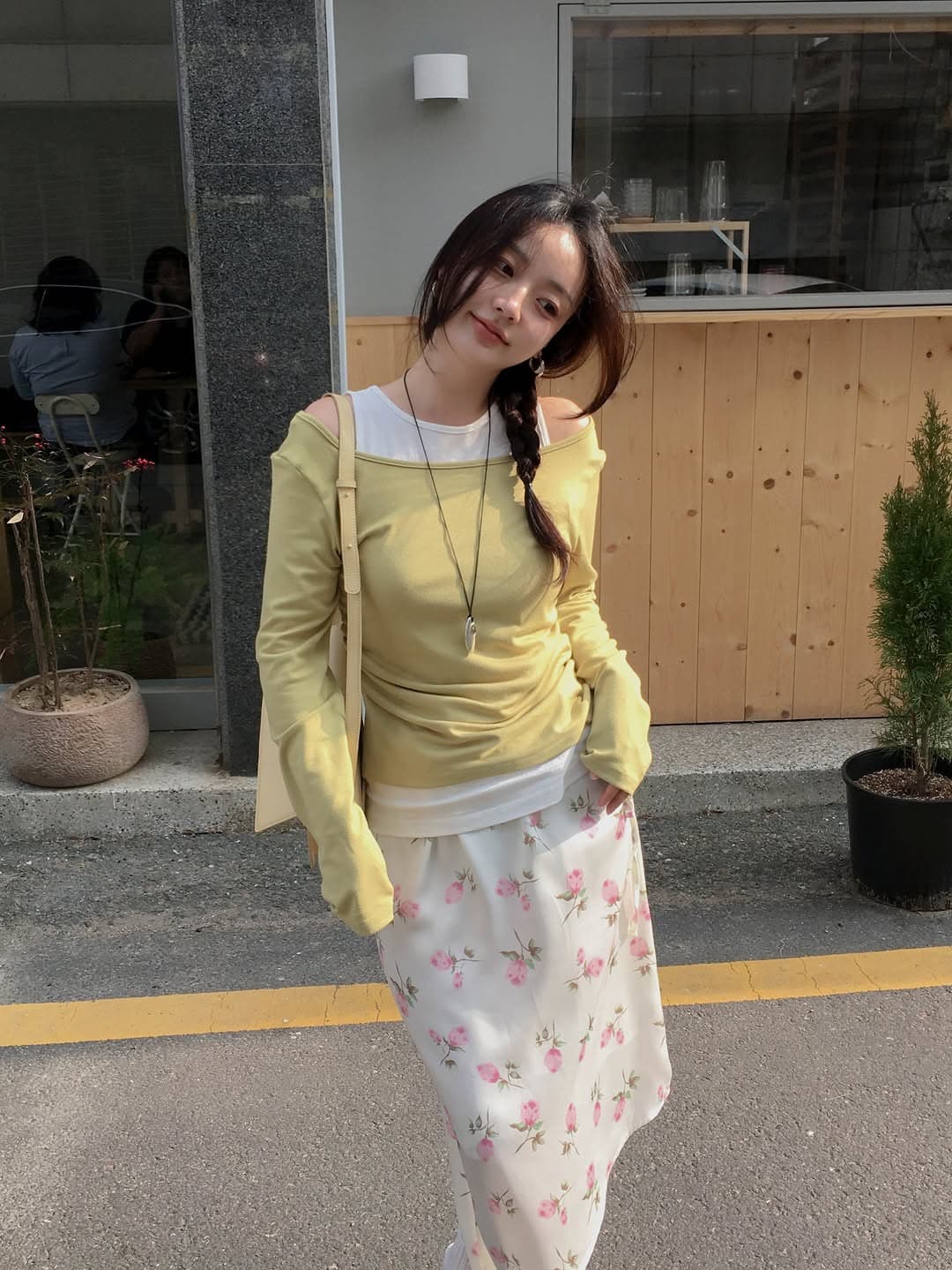 있음 선적 한 부서 부드러운 바람 프린트 비스듬한 진자 반신 스커트 상세 이미지 6