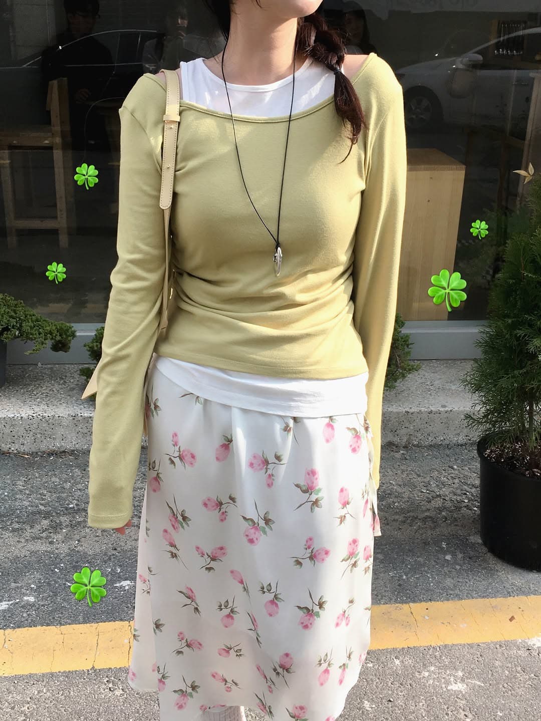 있음 선적 한 부서 부드러운 바람 프린트 비스듬한 진자 반신 스커트 상세 이미지 10