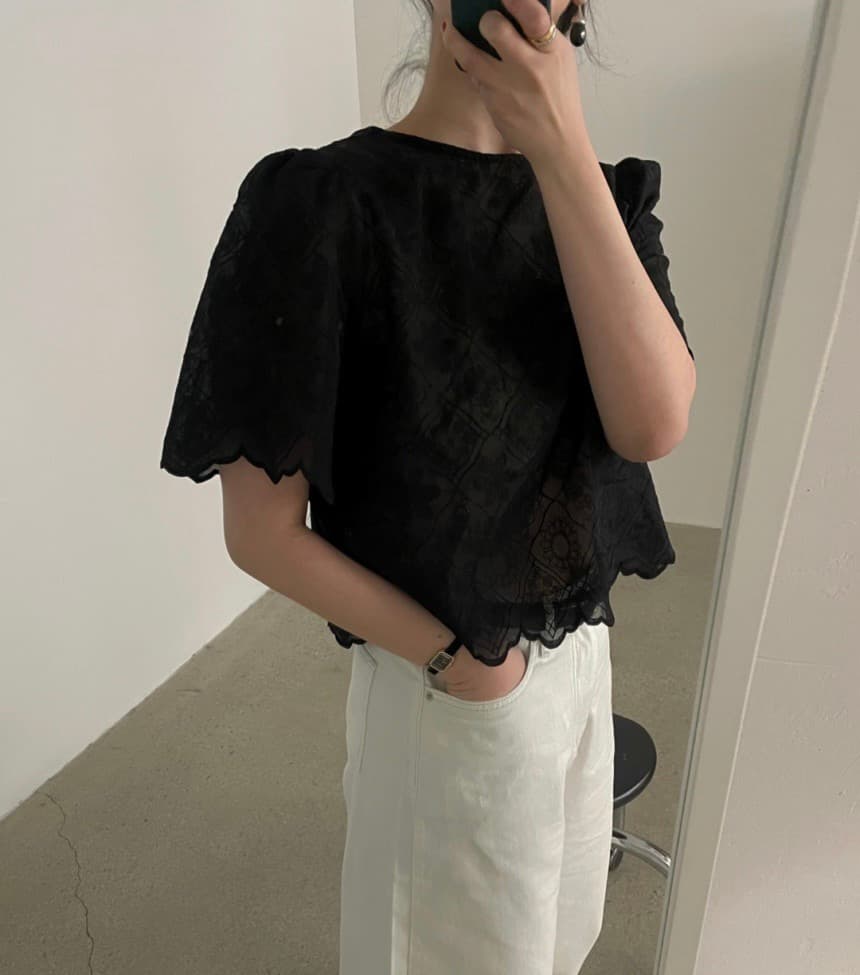지금 둘 색상 라운드 넥 이후 레이스업 레이스 물결무늬 측면에 의류 상세 이미지 6
