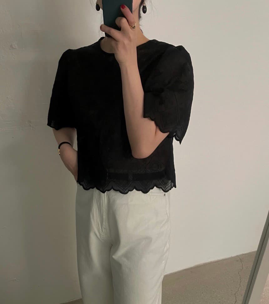 지금 둘 색상 라운드 넥 이후 레이스업 레이스 물결무늬 측면에 의류 상세 이미지 9