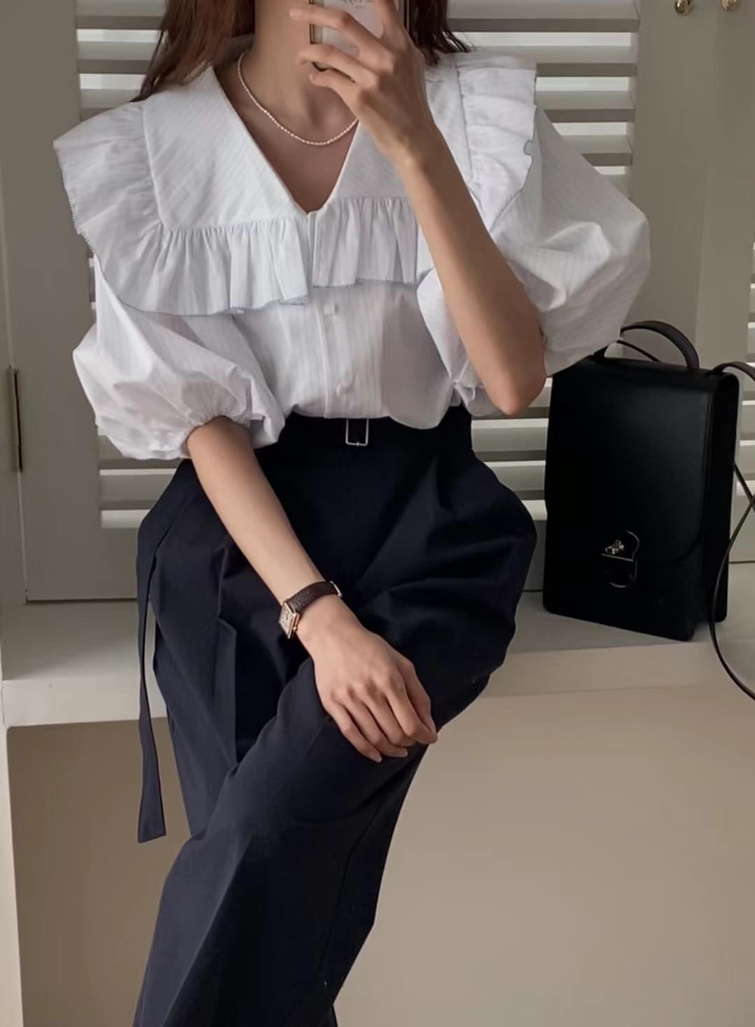 지금 huo 둘 색상 폴로 칼라 프릴 패치워크 색상 측면 디자인 센스 반팔 셔츠