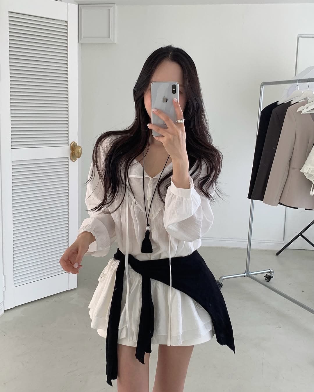 있음 선적 한 부서 얇고 가벼운 삼색 달콤함 허리 수축 펌프 로프 긴팔 드레스 이미지 3