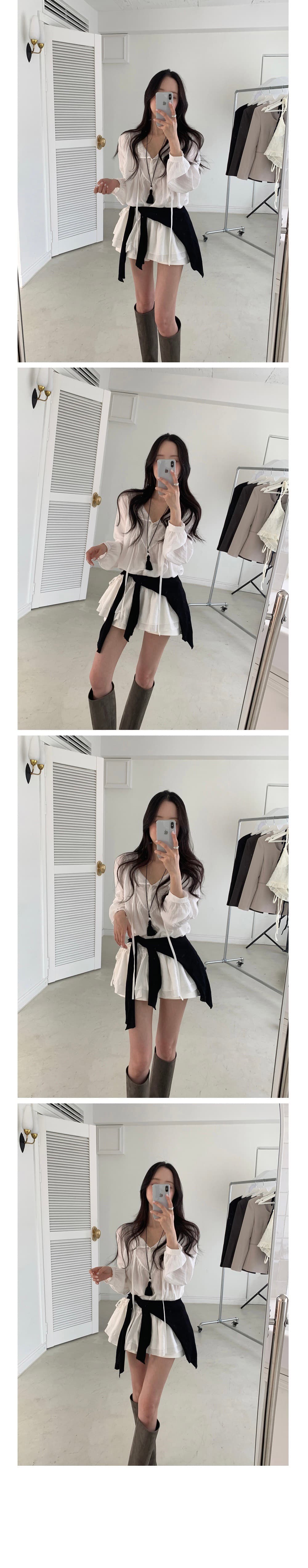 있음 선적 한 부서 얇고 가벼운 삼색 달콤함 허리 수축 펌프 로프 긴팔 드레스 상세 이미지 8