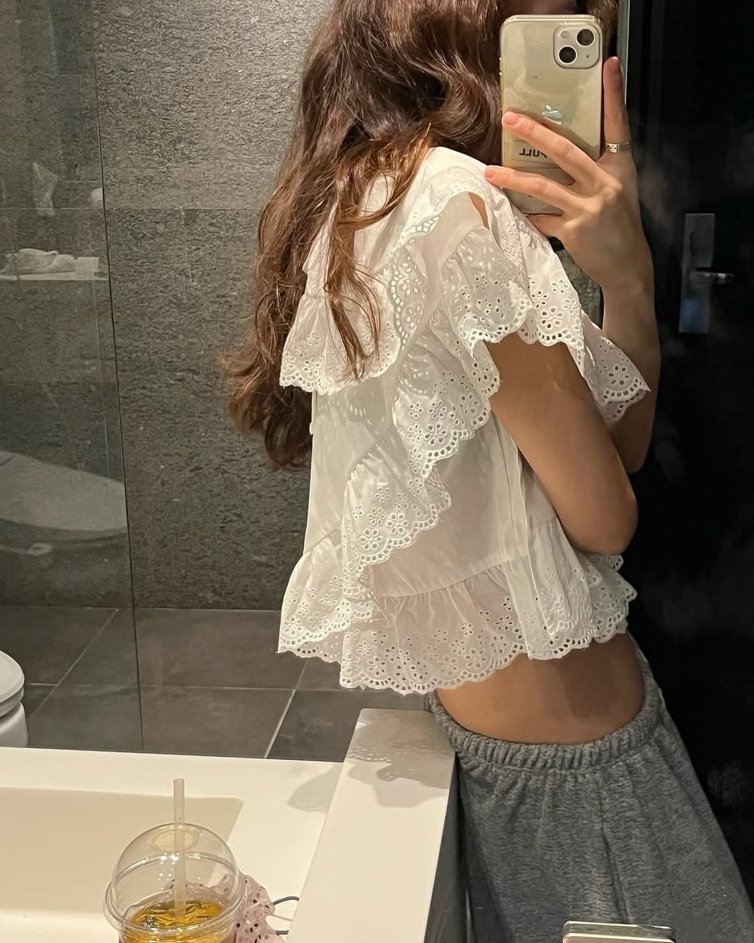 있음 선적 둘 색상 계단식 레이스 패치워크 라운드 넥 이후 레이스업 맨위 상세 이미지 3