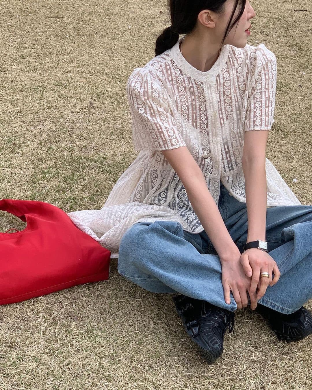 있음 선적 둘 색상 절묘한 작은 스탠드 칼라 자수 드레스 상세 이미지 5