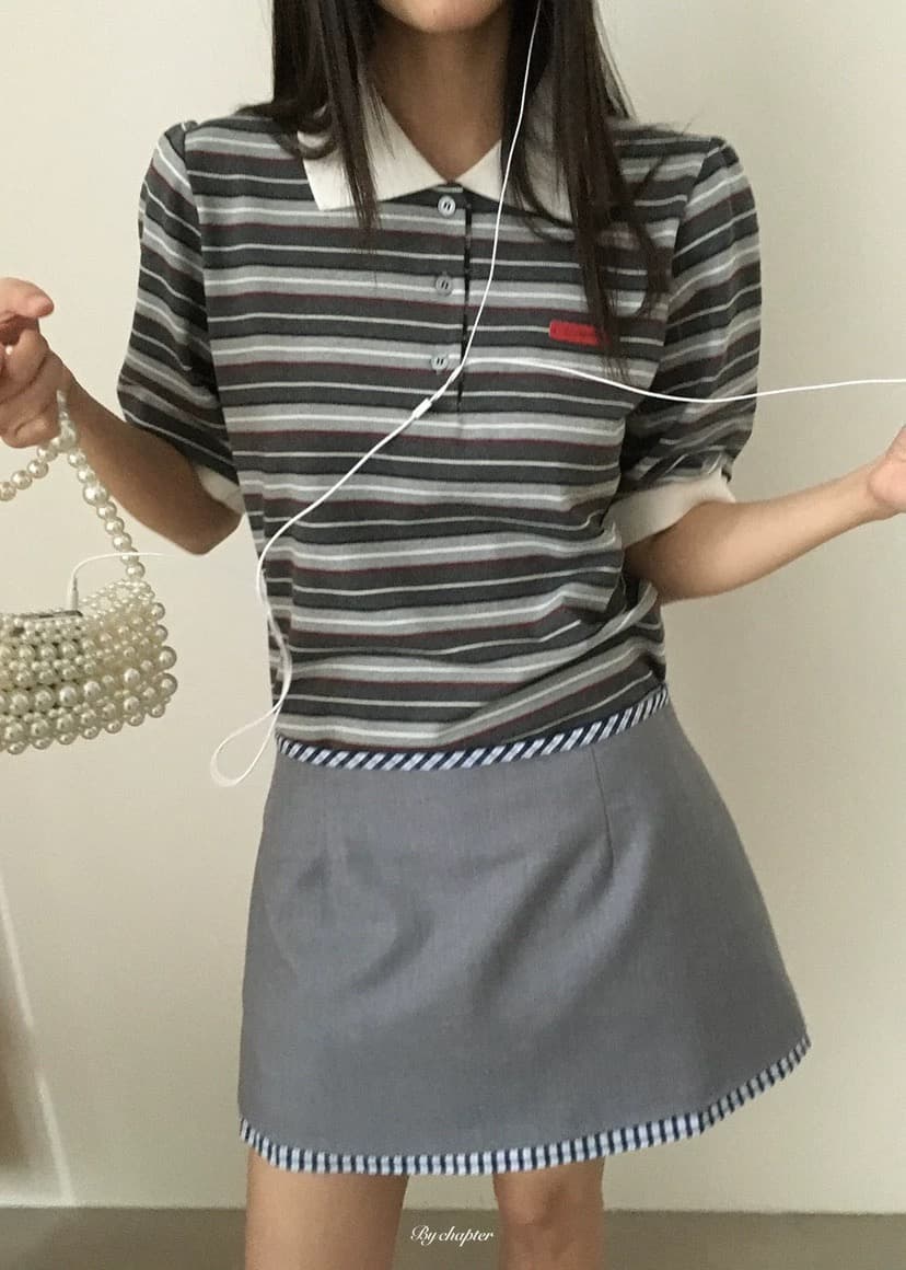 있음 선적 둘 색상 연령 감소 스트라이프 패치워크 색상 폴로 칼라 polo 반팔 티셔츠 이미지 4