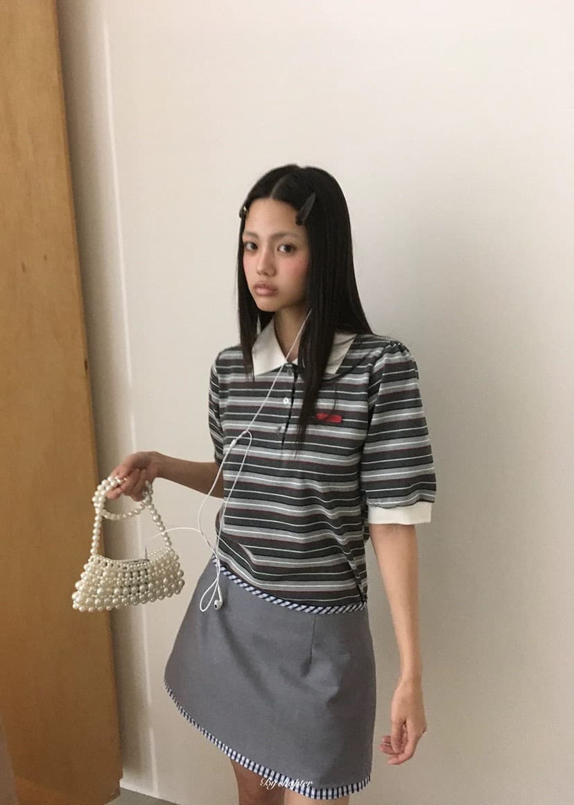 있음 선적 둘 색상 연령 감소 스트라이프 패치워크 색상 폴로 칼라 polo 반팔 티셔츠 이미지 2