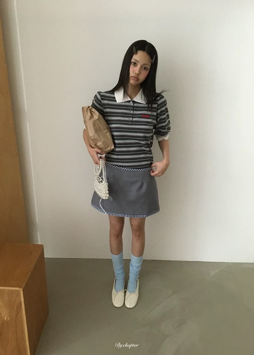 있음 선적 둘 색상 연령 감소 스트라이프 패치워크 색상 폴로 칼라 polo 반팔 티셔츠 상세 이미지 8
