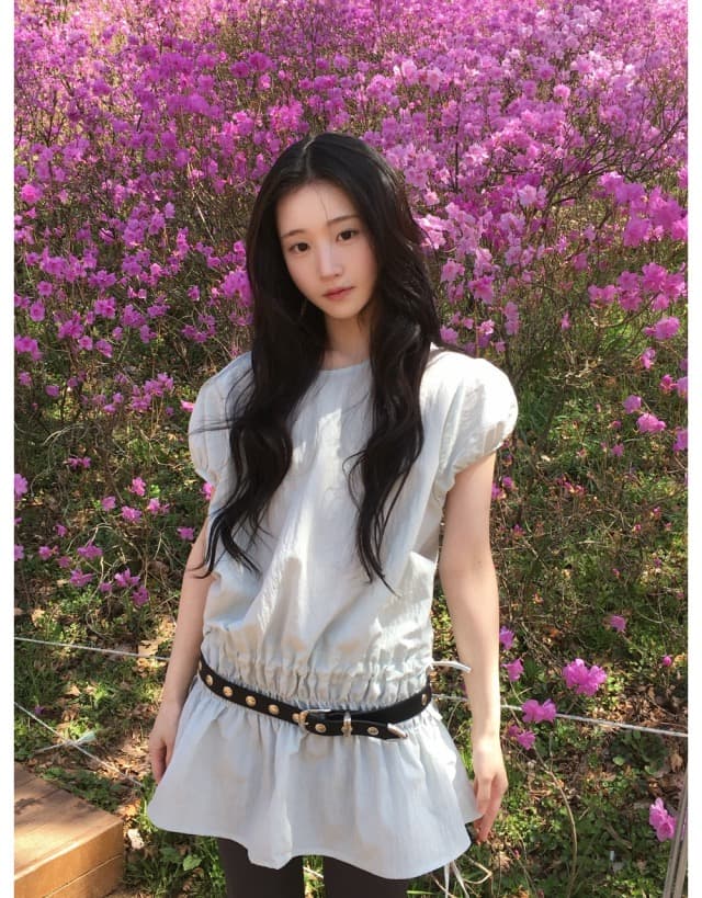있음 선적 연령 감소 라운드 넥 펌프 Pleat 허리 수축 반팔 드레스 상세 이미지 6