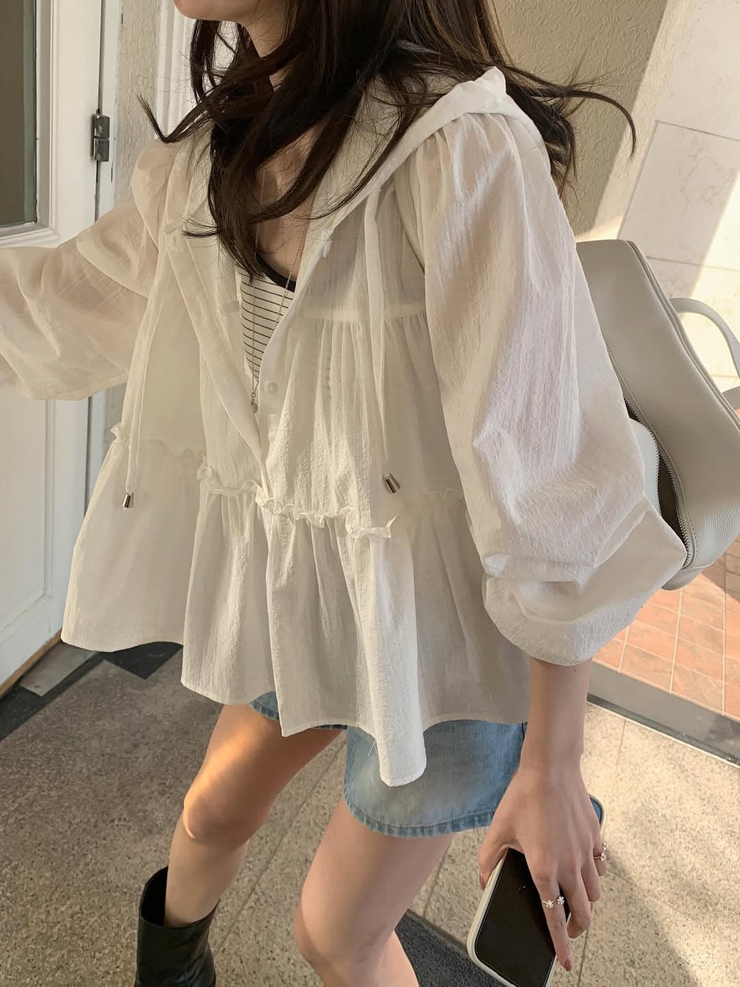 있음 선적 후드 큰 진자 카디건 코트 출퇴근 자외선 차단 얇고 가벼운 상세 이미지 5