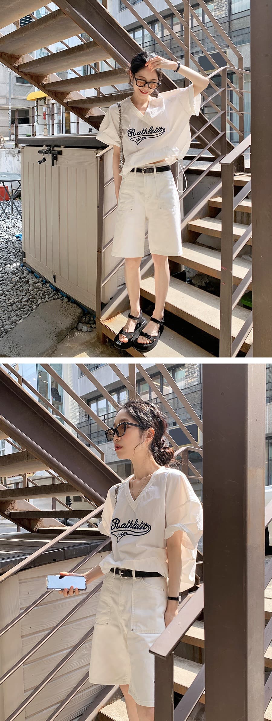 있음 선적 삼색 클래식 아메리칸 캐주얼 자수 알파벳 반팔 재킷 상세 이미지 2