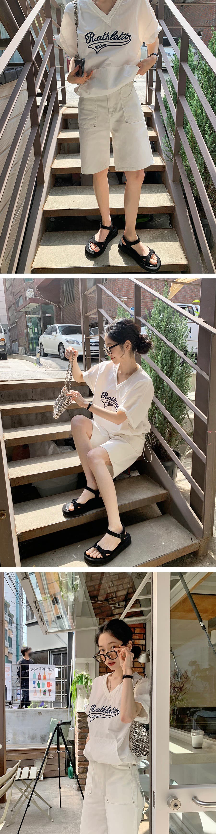 있음 선적 삼색 클래식 아메리칸 캐주얼 자수 알파벳 반팔 재킷 상세 이미지 3