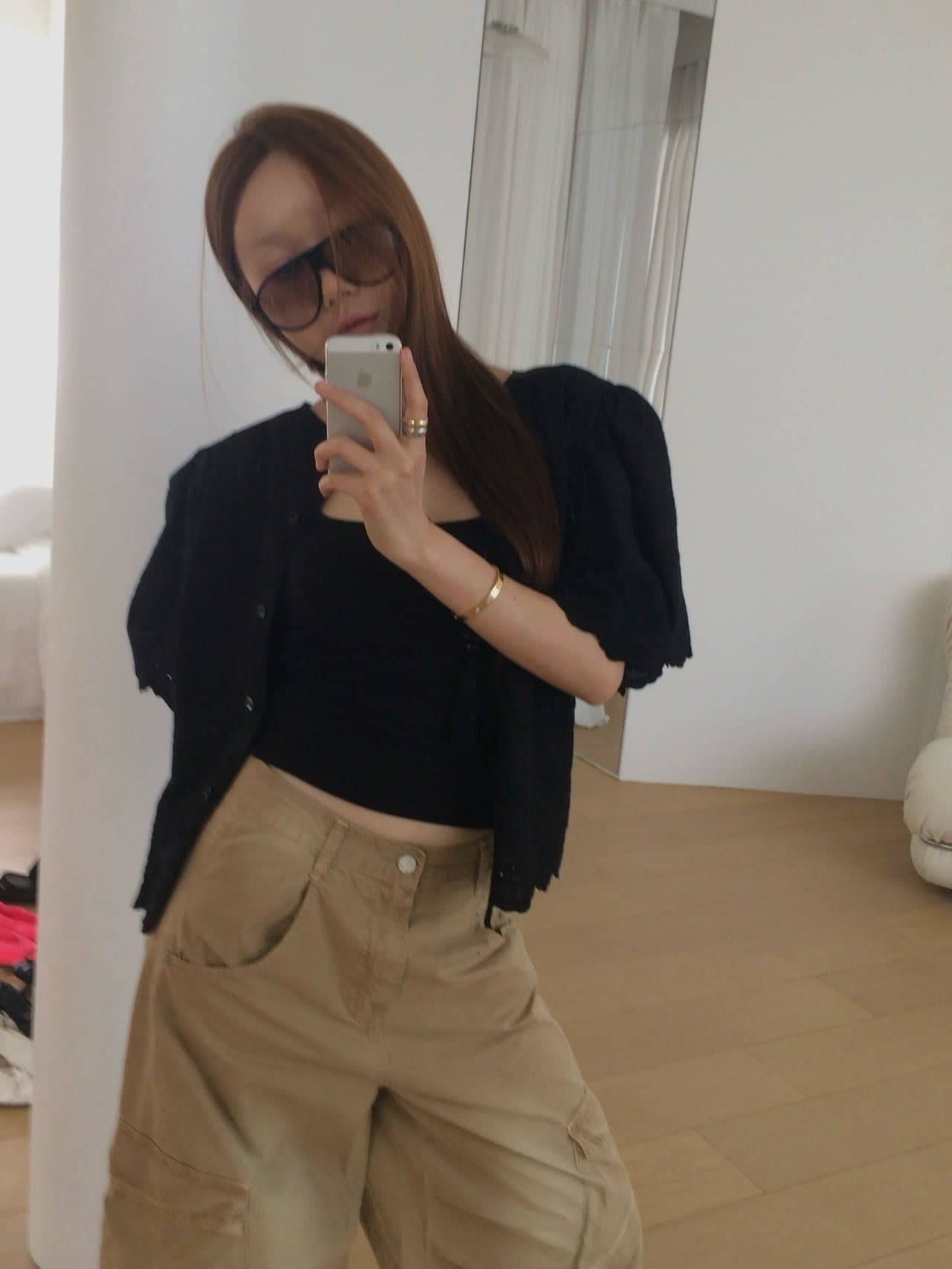 레이스 자수 물결무늬 측면 전후 둘 착용 싱글 줄 버튼 맨위 상세 이미지 2