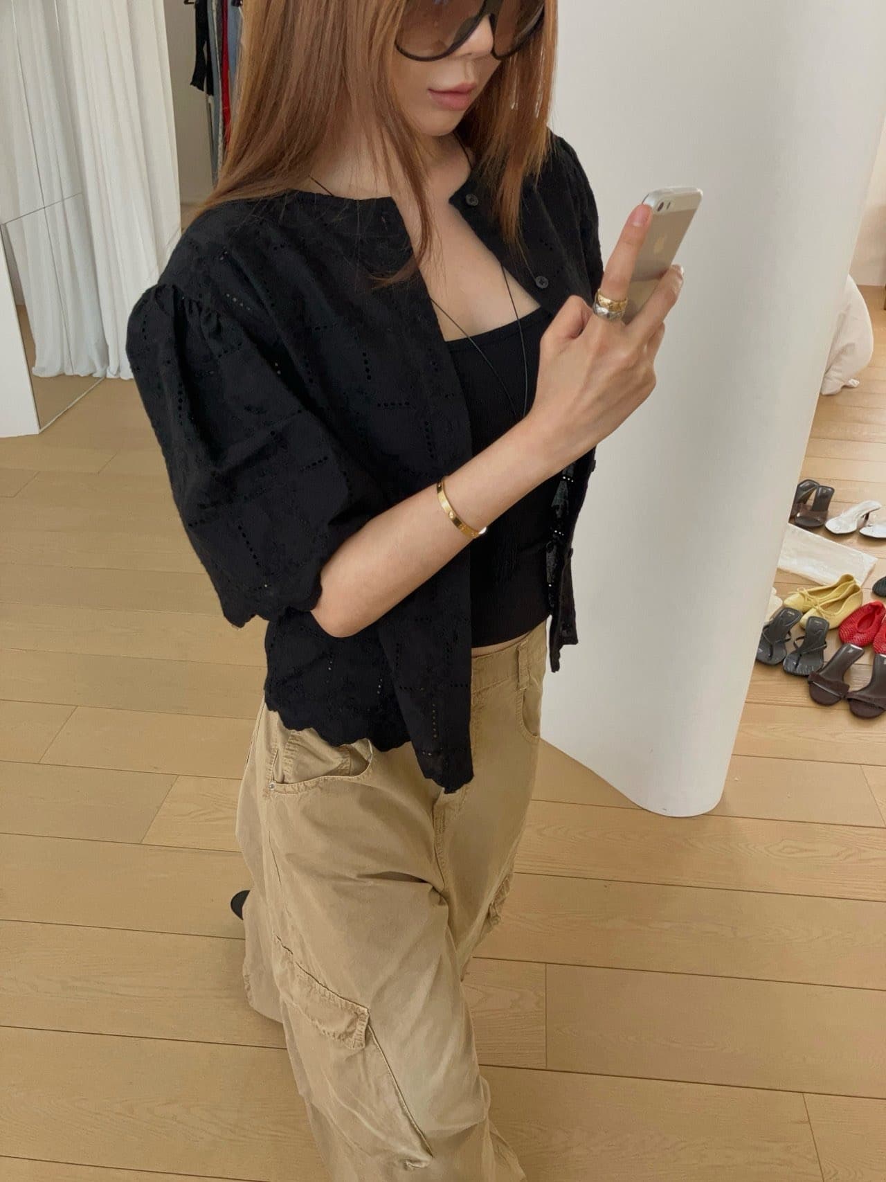 레이스 자수 물결무늬 측면 전후 둘 착용 싱글 줄 버튼 맨위 상세 이미지 24