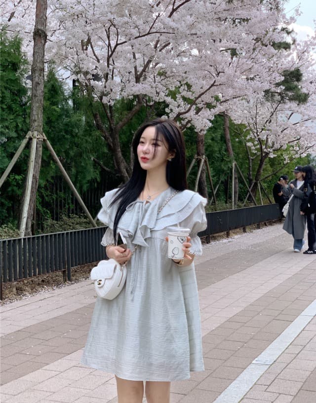 있음 선적 둘 색상 주간 실크 어둠 체크무늬 프릴 드레스 상세 이미지 2