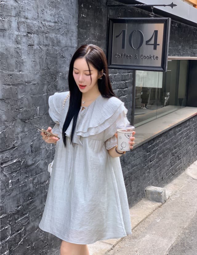 있음 선적 둘 색상 주간 실크 어둠 체크무늬 프릴 드레스 상세 이미지 3