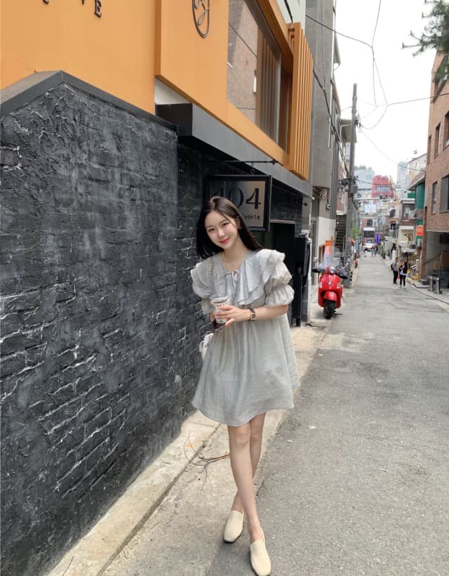 있음 선적 둘 색상 주간 실크 어둠 체크무늬 프릴 드레스 상세 이미지 6
