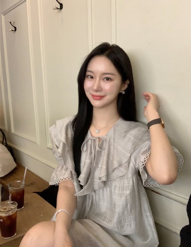 있음 선적 둘 색상 주간 실크 어둠 체크무늬 프릴 드레스 상세 이미지 8