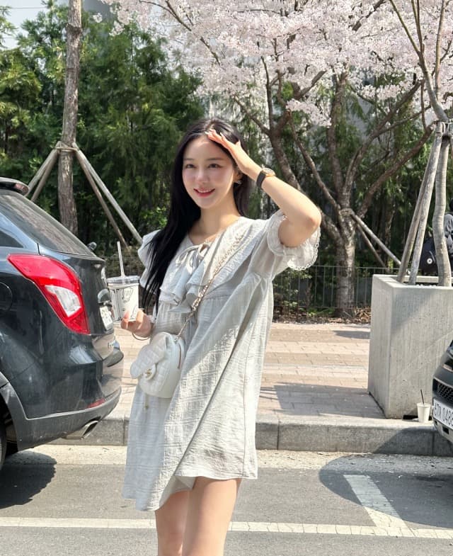 있음 선적 둘 색상 주간 실크 어둠 체크무늬 프릴 드레스 상세 이미지 11
