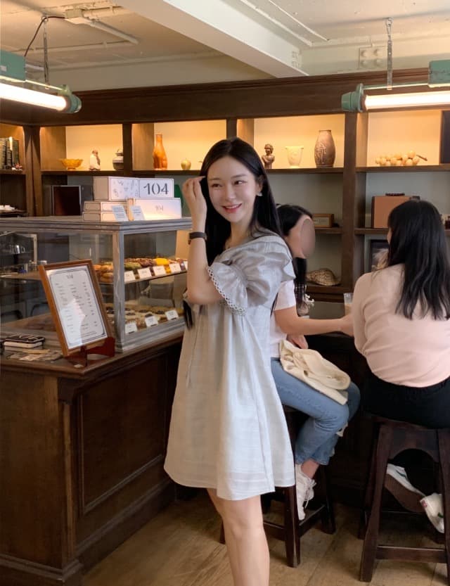 있음 선적 둘 색상 주간 실크 어둠 체크무늬 프릴 드레스 상세 이미지 17