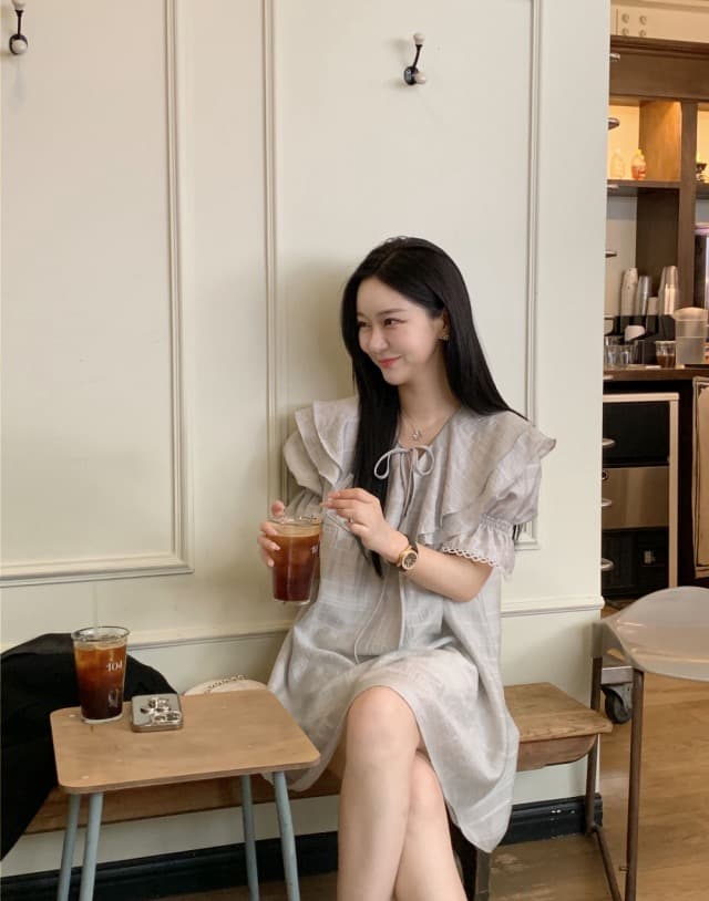 있음 선적 둘 색상 주간 실크 어둠 체크무늬 프릴 드레스 상세 이미지 18