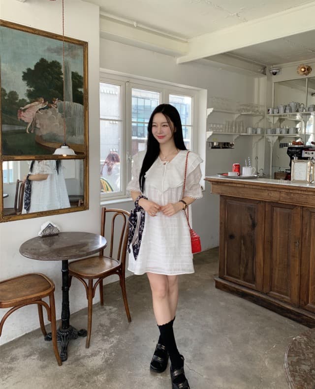 있음 선적 둘 색상 주간 실크 어둠 체크무늬 프릴 드레스 상세 이미지 25