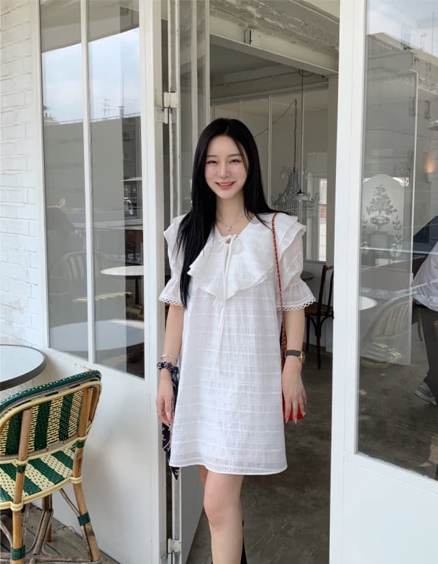 있음 선적 둘 색상 주간 실크 어둠 체크무늬 프릴 드레스 상세 이미지 29
