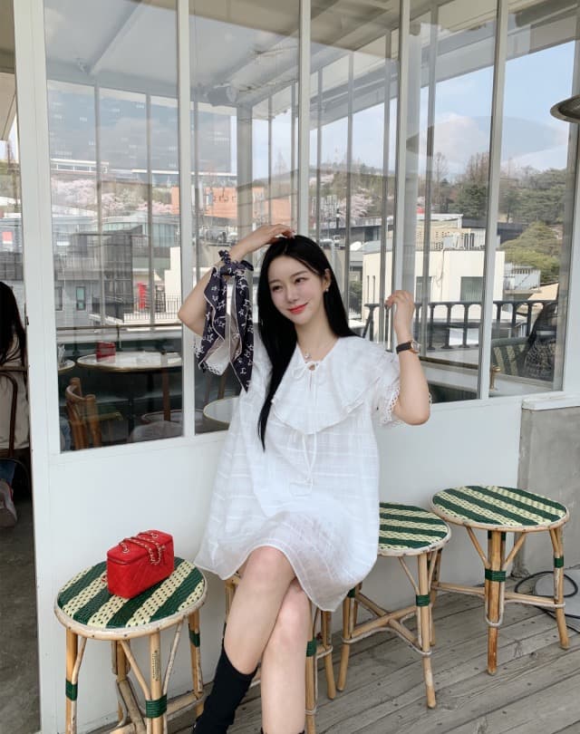 있음 선적 둘 색상 주간 실크 어둠 체크무늬 프릴 드레스 상세 이미지 33
