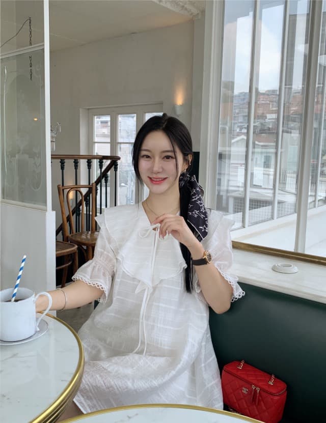 있음 선적 둘 색상 주간 실크 어둠 체크무늬 프릴 드레스 상세 이미지 34