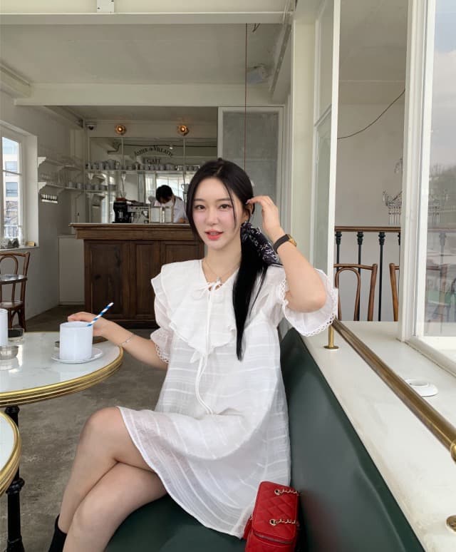 있음 선적 둘 색상 주간 실크 어둠 체크무늬 프릴 드레스 상세 이미지 35