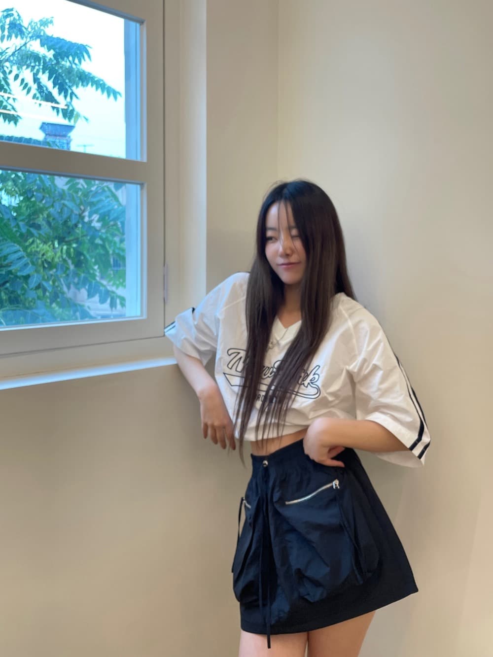 있음 선적 삼색 캐주얼 아메리칸 자수 알파벳 삽입 어깨 소매 맨위 상세 이미지 2