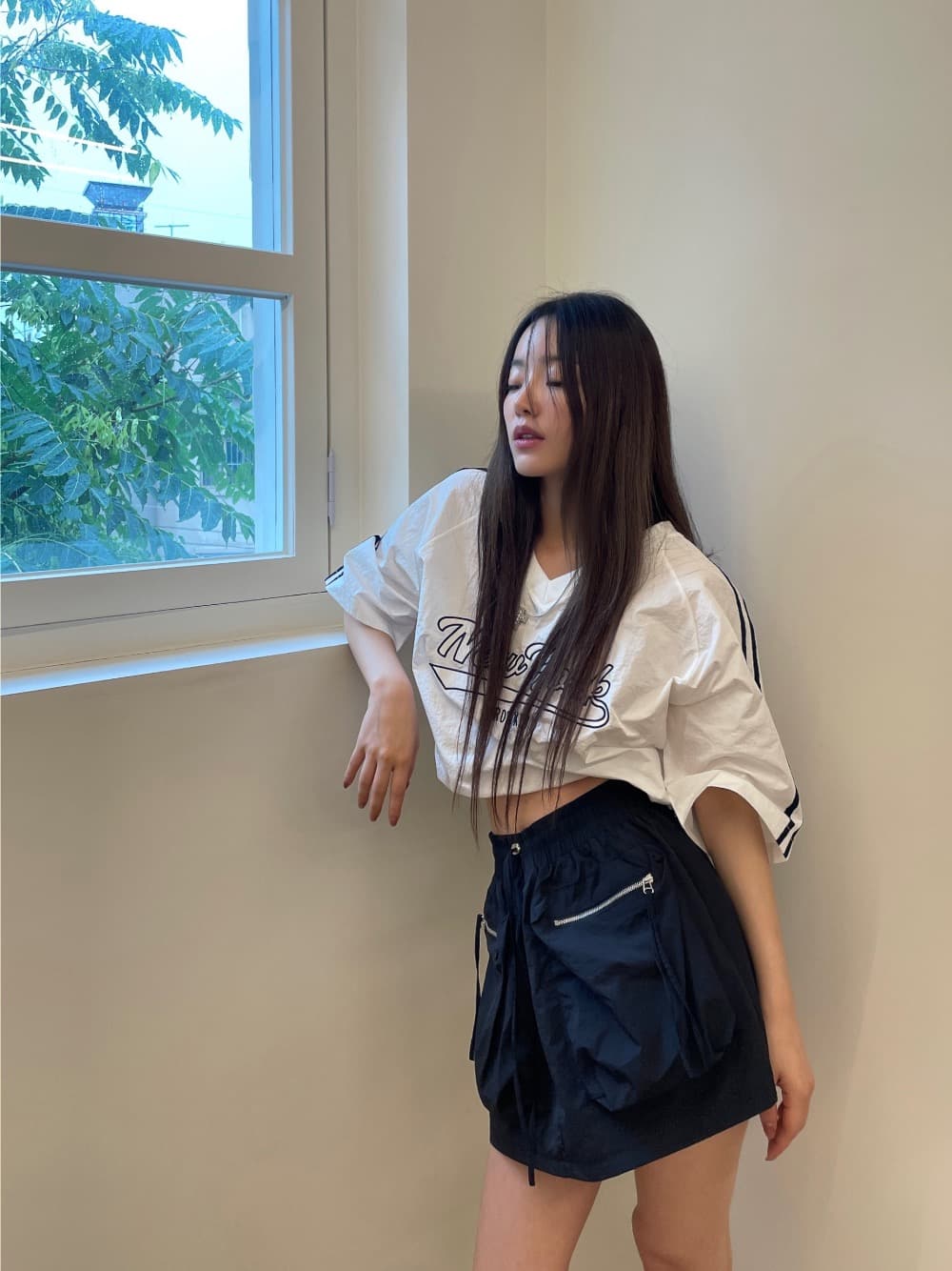 있음 선적 삼색 캐주얼 아메리칸 자수 알파벳 삽입 어깨 소매 맨위 상세 이미지 5