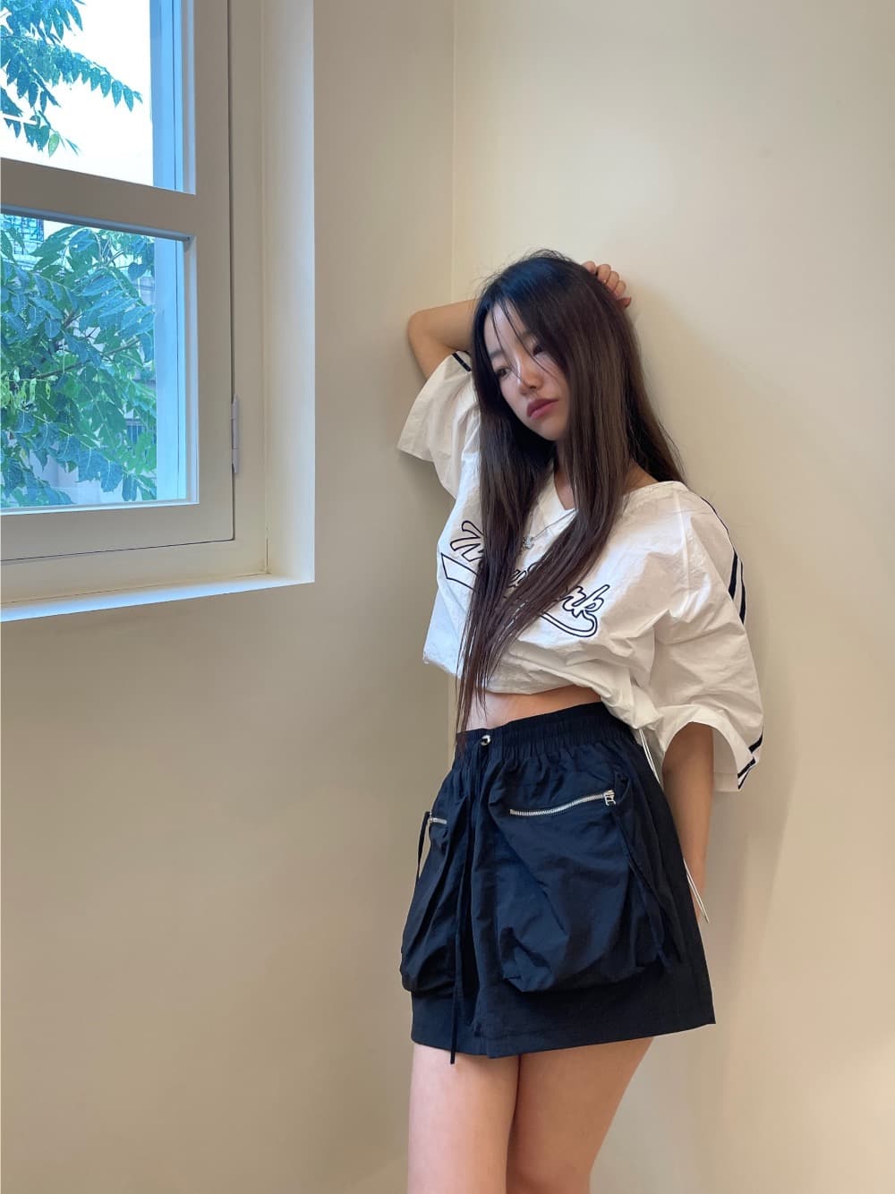 있음 선적 삼색 캐주얼 아메리칸 자수 알파벳 삽입 어깨 소매 맨위 상세 이미지 12