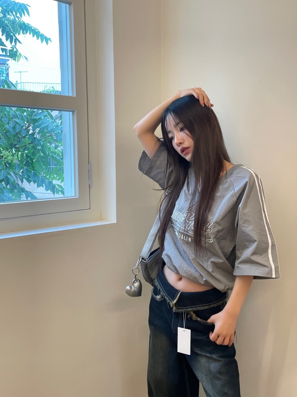 있음 선적 삼색 캐주얼 아메리칸 자수 알파벳 삽입 어깨 소매 맨위 상세 이미지 31