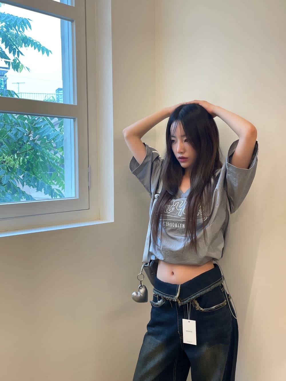 있음 선적 삼색 캐주얼 아메리칸 자수 알파벳 삽입 어깨 소매 맨위 상세 이미지 32