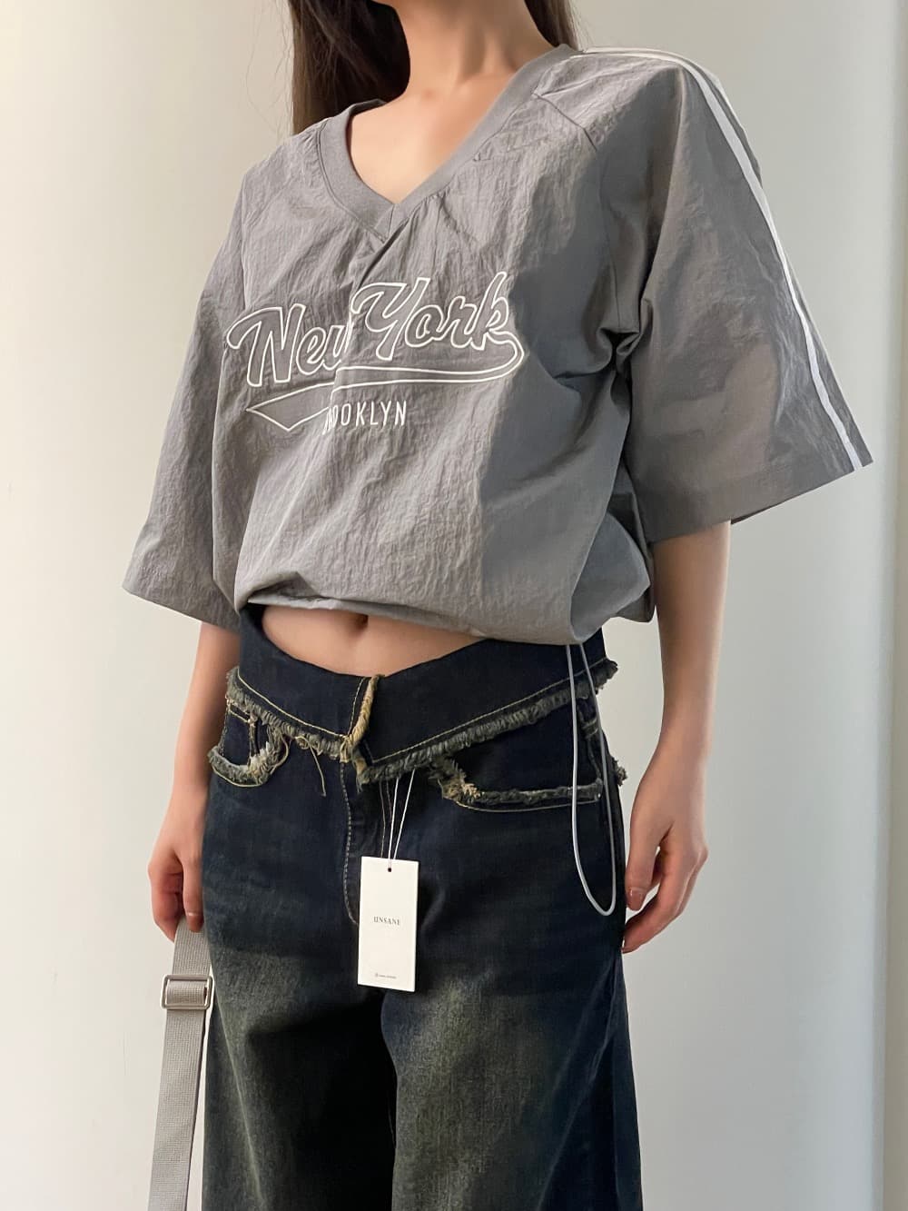 있음 선적 삼색 캐주얼 아메리칸 자수 알파벳 삽입 어깨 소매 맨위 상세 이미지 33
