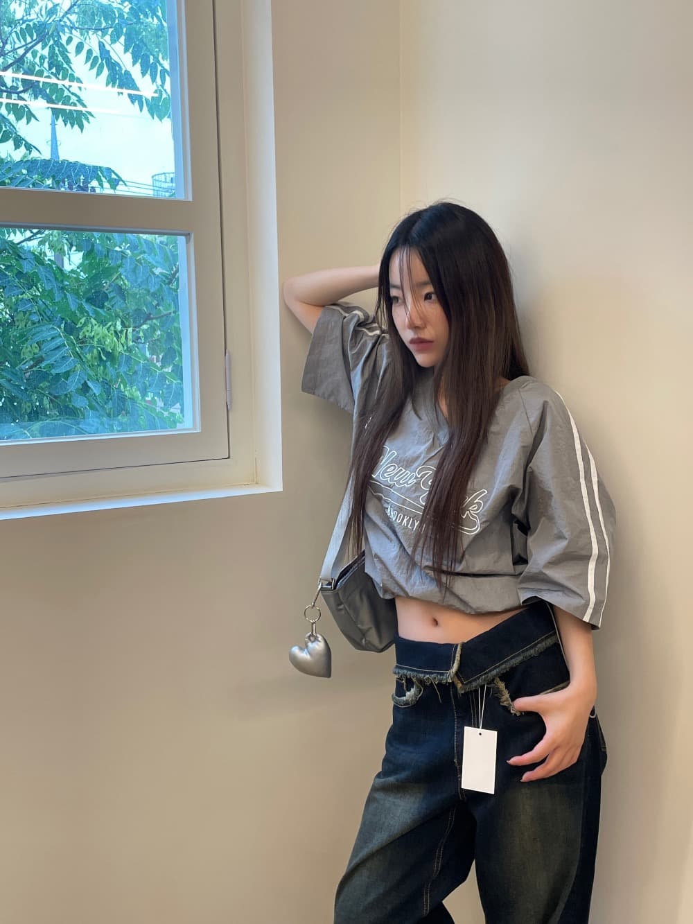 있음 선적 삼색 캐주얼 아메리칸 자수 알파벳 삽입 어깨 소매 맨위 상세 이미지 36