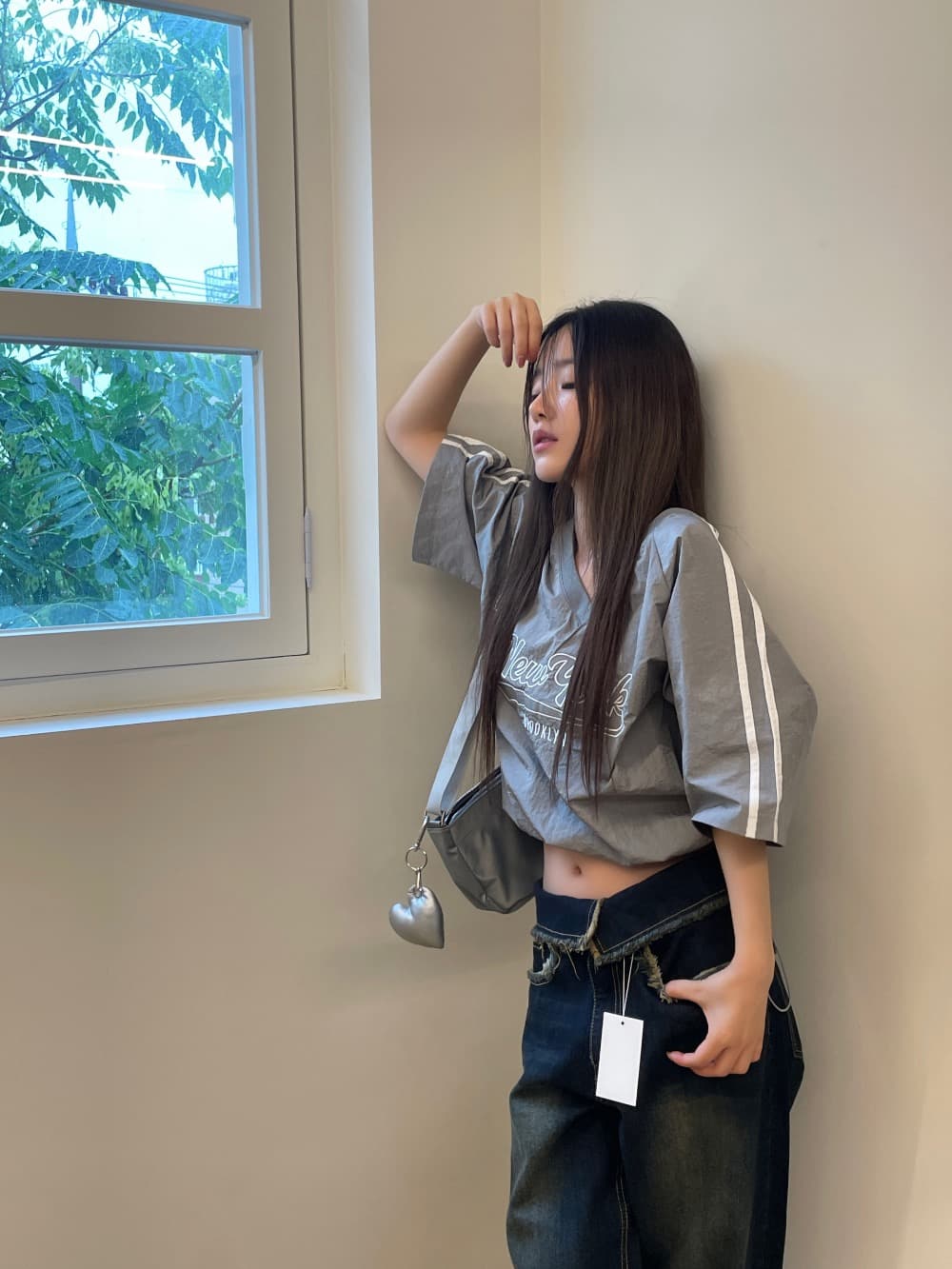 있음 선적 삼색 캐주얼 아메리칸 자수 알파벳 삽입 어깨 소매 맨위 상세 이미지 37