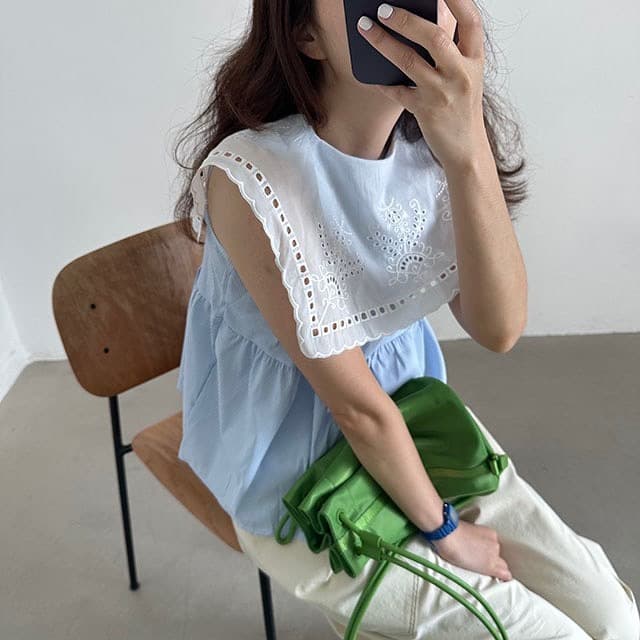 있음 선적 자수 패치워크 전후 둘 착용 셔츠