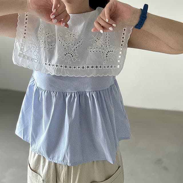 있음 선적 자수 패치워크 전후 둘 착용 셔츠 이미지 4