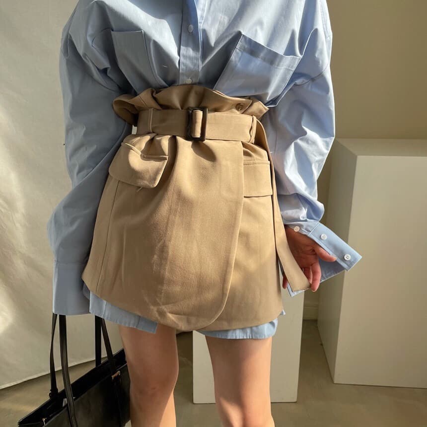 있음 선적 chic 단색 루즈핏 BF 바람 셔츠 포장 반신 스커트 상세 이미지 9