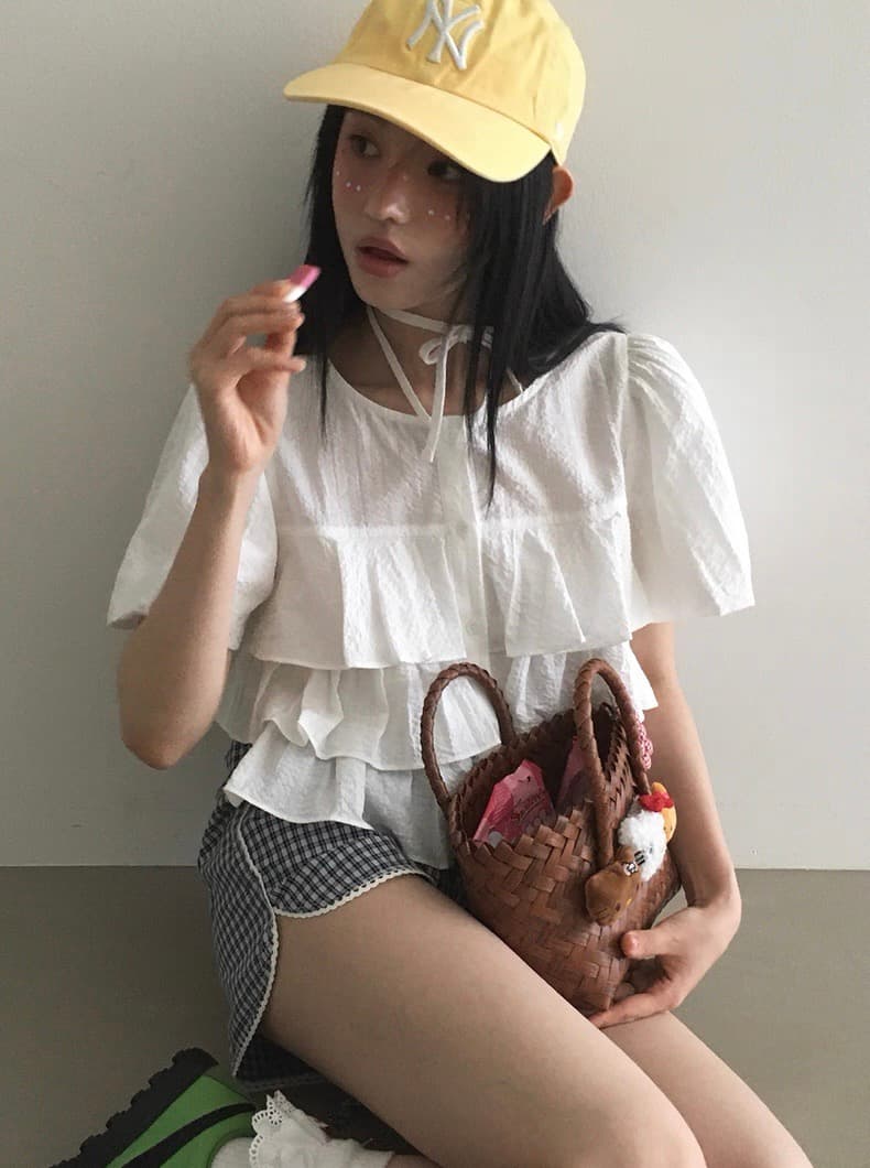 있음 선적 라운드 넥 레이스업 케이크 계단식 쇼트 스타일 맨위 이미지 3