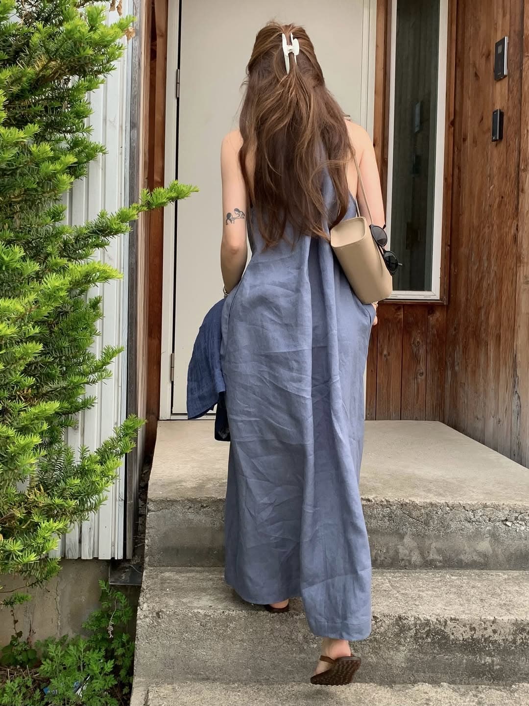 한 부서 품격 행침 목 이후 매듭 V넥 롱 코트 드레스 이미지 2