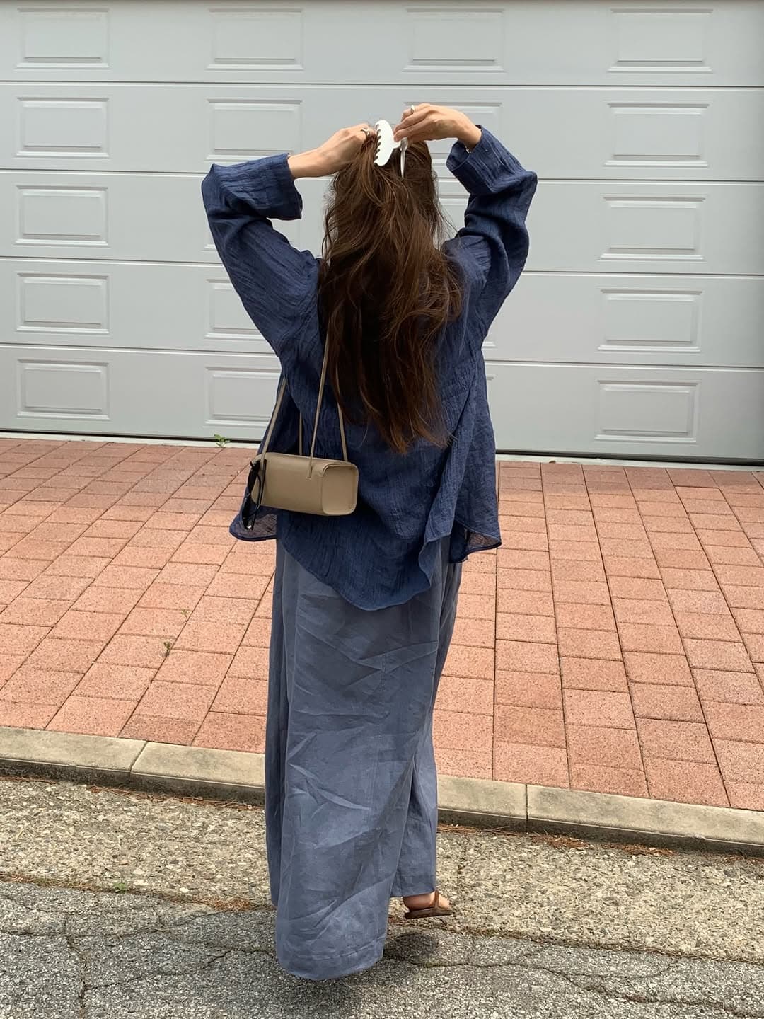 한 부서 품격 행침 목 이후 매듭 V넥 롱 코트 드레스 상세 이미지 3