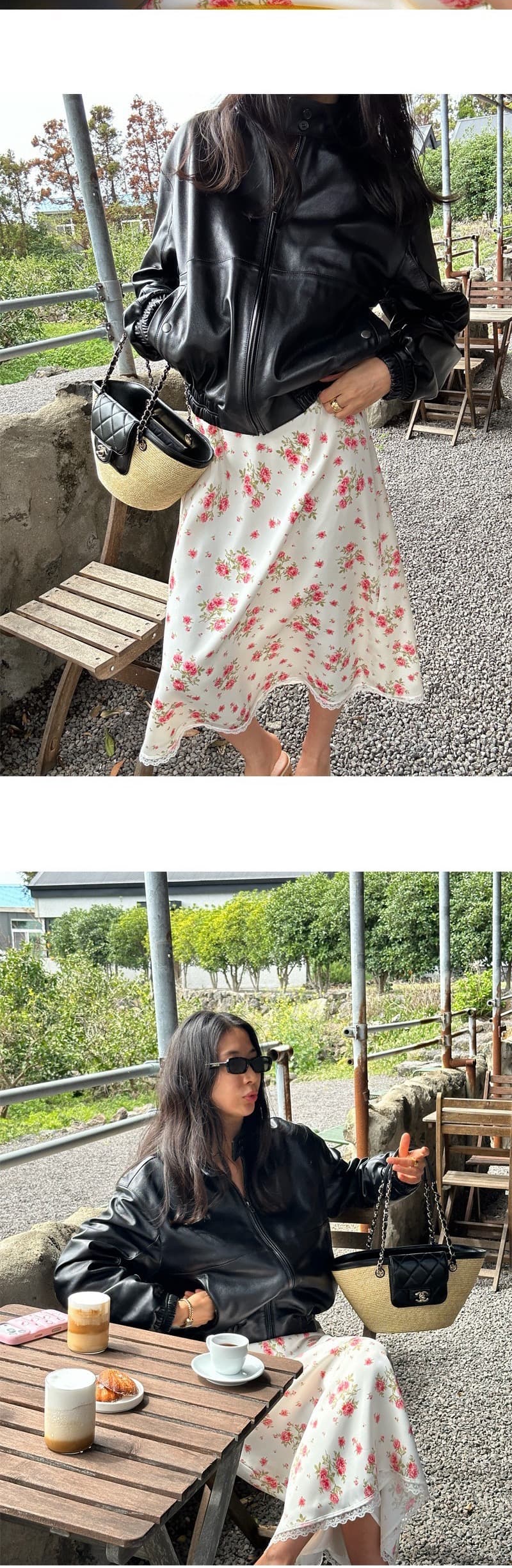 있음 선적 한국 스타일 꽃무늬 프린트 패치워크 레이스 반신 스커트 상세 이미지 10