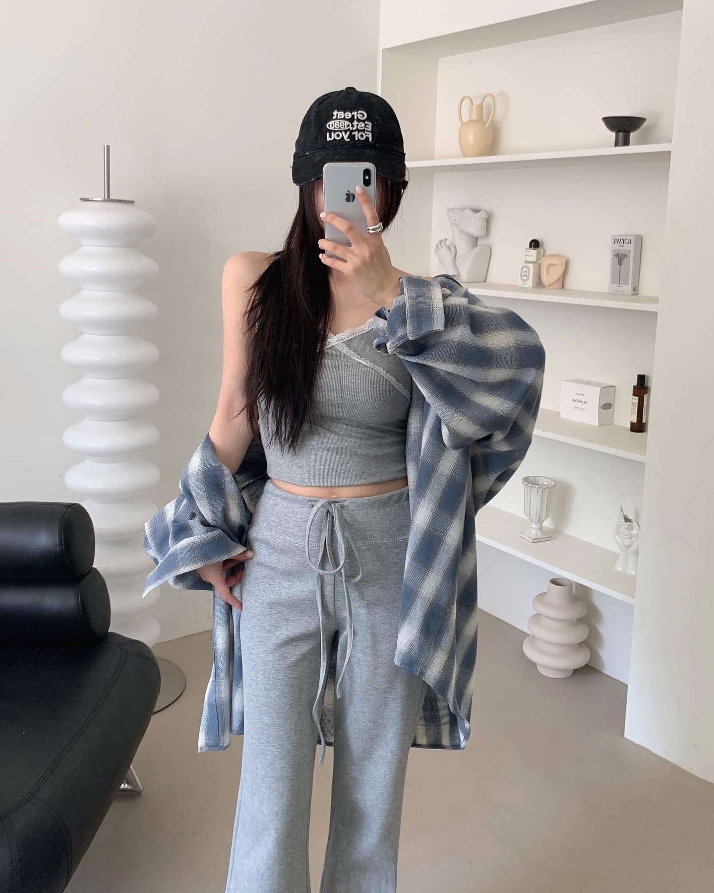 있음 선적 둘 색상 한 부서 BF 바람 루즈핏 후드 셔츠 싱글 줄 버튼 체크무늬 상세 이미지 2