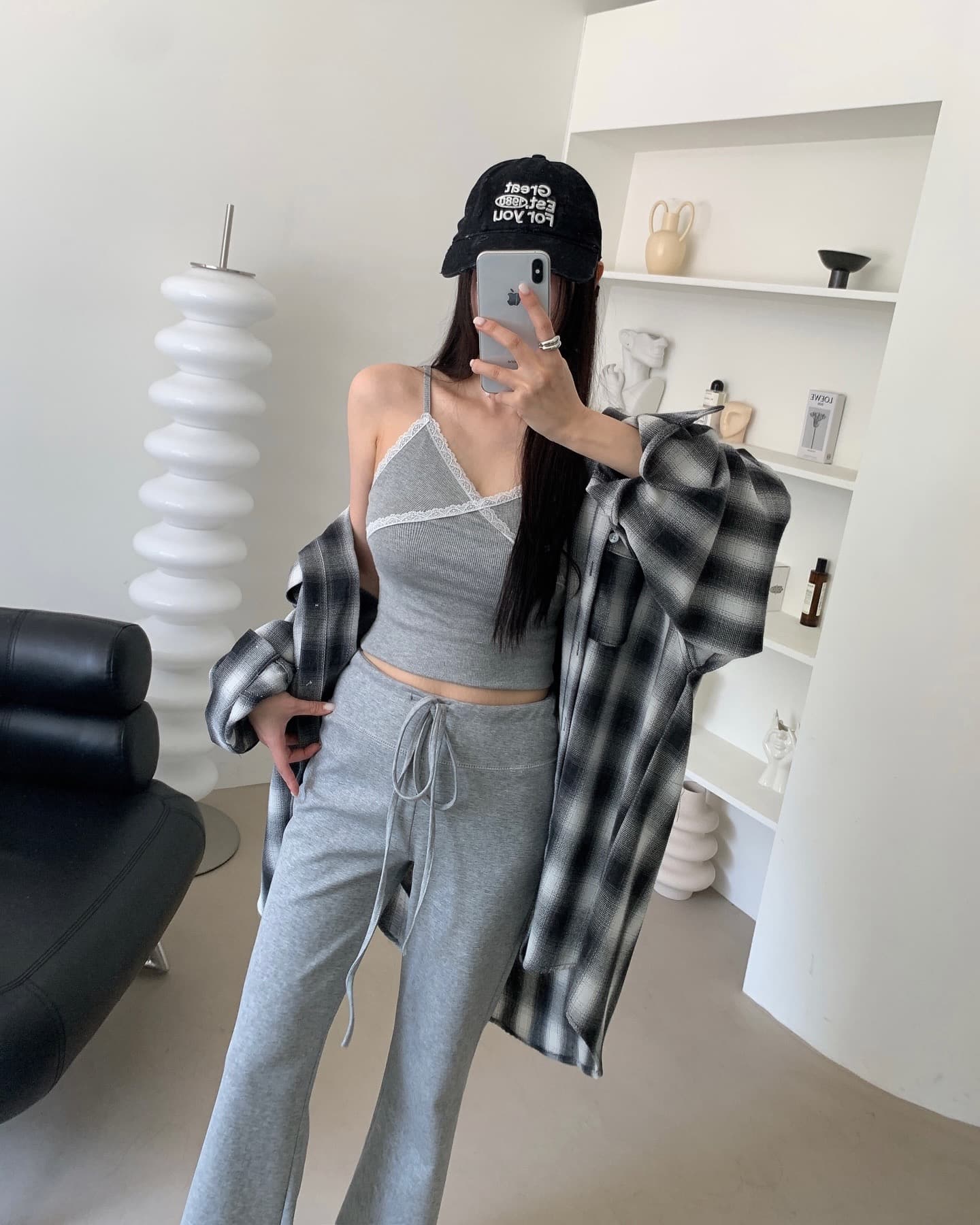 있음 선적 둘 색상 한 부서 BF 바람 루즈핏 후드 셔츠 싱글 줄 버튼 체크무늬 상세 이미지 7