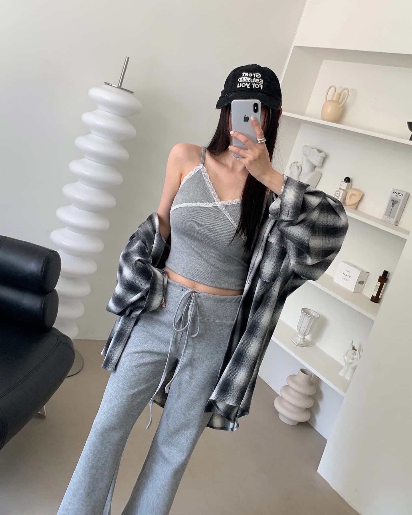 있음 선적 둘 색상 한 부서 BF 바람 루즈핏 후드 셔츠 싱글 줄 버튼 체크무늬 상세 이미지 10