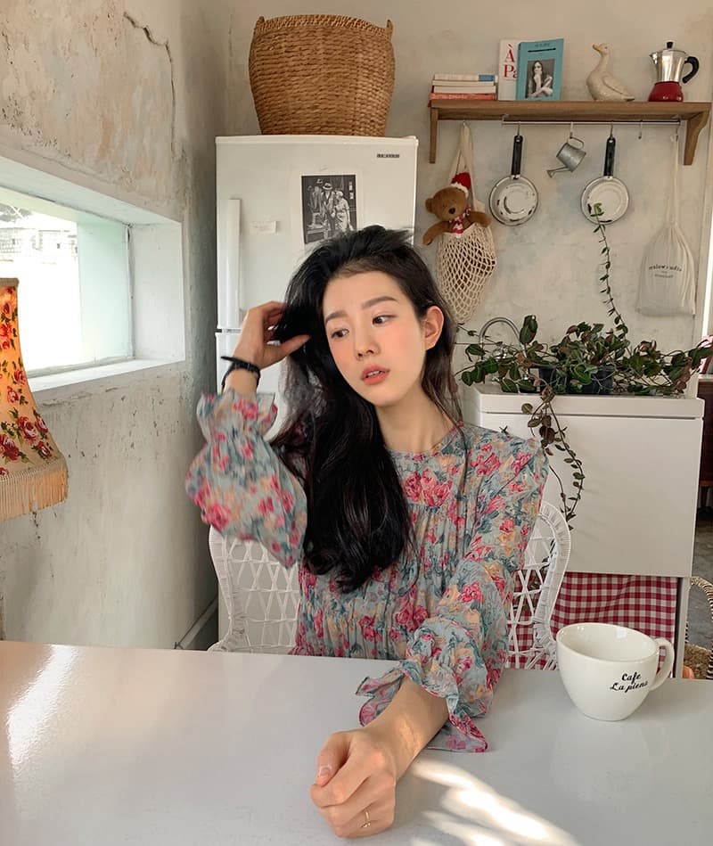 있음 선적 한 부서 꽃무늬 프린트 드레스 상세 이미지 1